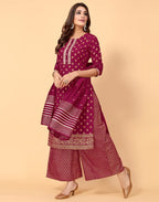 Sanisa Women'S Foil & Pigment Chinnon Straight Kurta Set With Dupatta