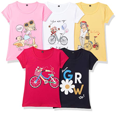 T2F Girls Plain Regular Fit T-Shirt (GLS-TSRT-03_Multicolor 3 2-3 Years)