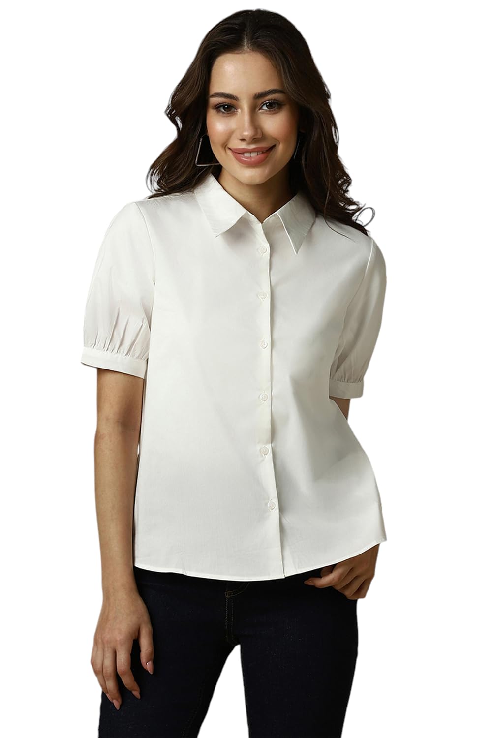 Allen Solly Women Regular Fit Solid Casual Half Sleeve Short Sleeve Button-Down Shirt