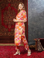 ANNI DESIGNER Womens Cotton Blend Straight Printed Kurta with Pant (Samlok Pink_S_Pink_Small)