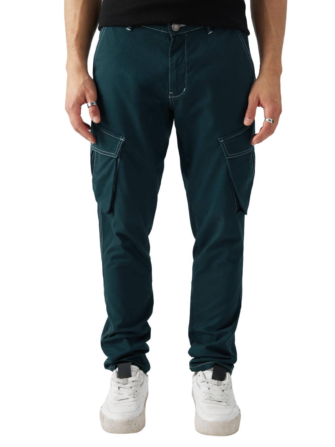 The Souled Store Solids: Indigo Blue Men and Boys Regular Fit Cotton Cargo Pants Mens Cargo Pants Trousers for Men Multi-Pocket