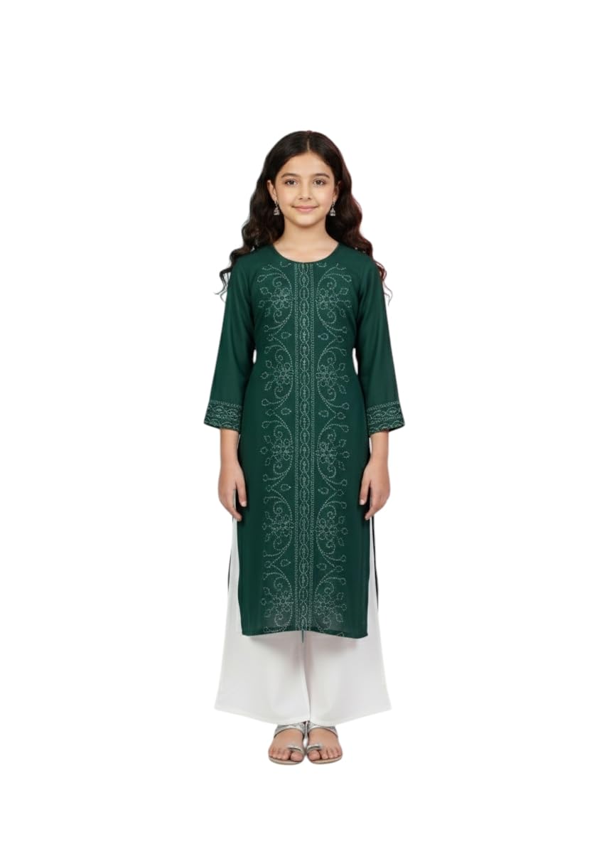 Aarika Girls Ethnic Wear Dark Green Colour Embellished Rayon Kurti-(8-15 Years)-(OCT_KURTI-TR-K-904-D-GREEN-32)