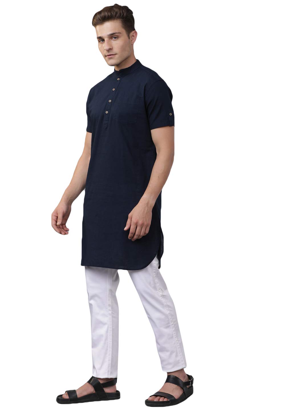 The Indian Garage Co Men'S Slim Kurta (0520-K32L39-03_Navy Blue Small)