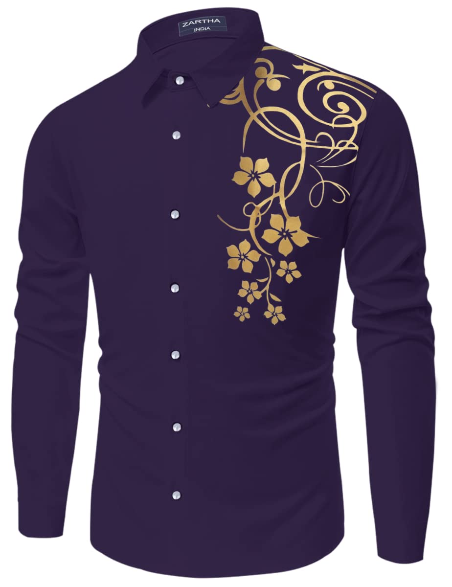 Zartha MenS Regular Fit Printed Pattern Cotton Blend Shirt With Collared Neck Long Sleeve And Standard Length | Shirt For Man P