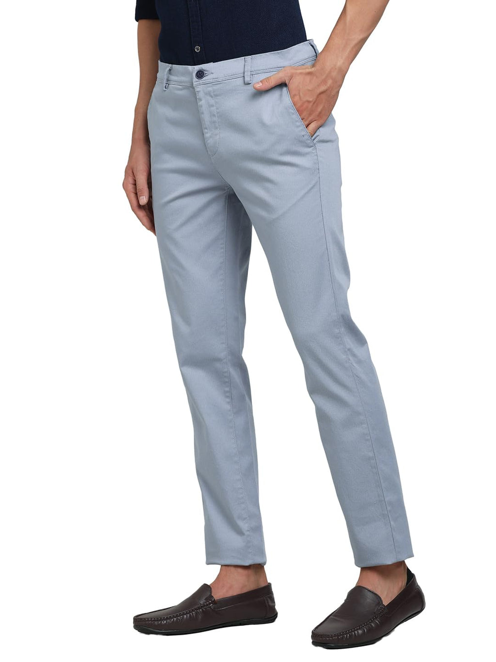 Turtle Men Cotton Stretch Ultra Slim Fit Light Blue Casual Trouser