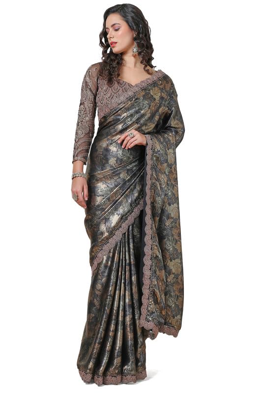 Soch Women Floral Georgette Saree with Zardosi Border