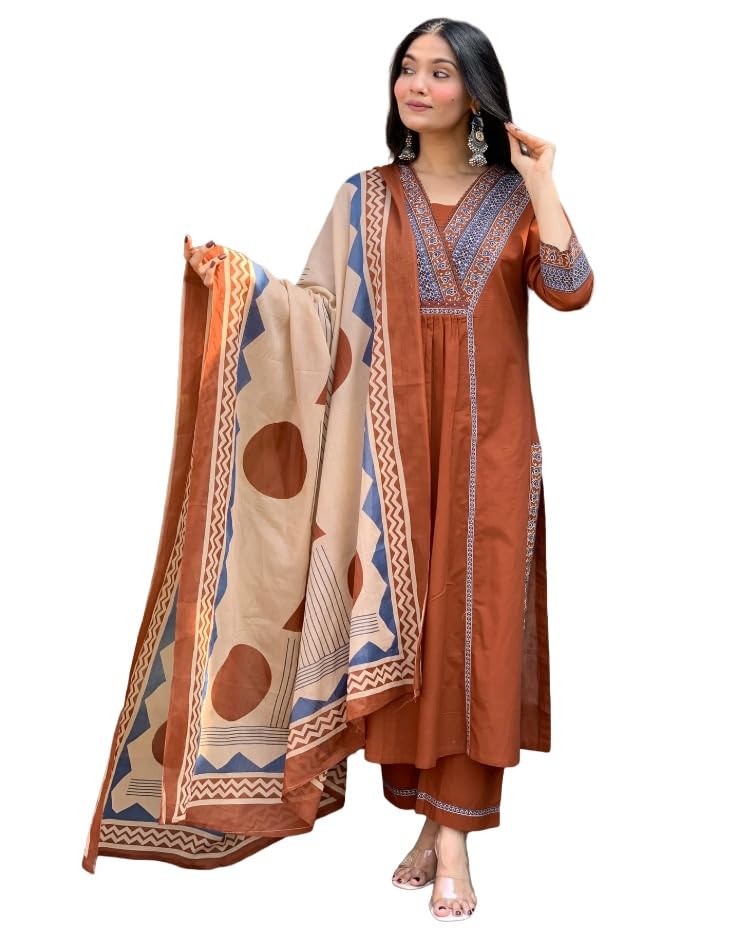 ANNI Designer Womens Rayon Viscose Anarkali Printeded Kurta with Pant & Dupatta (TRIGUNI RUST-VKS01_XXL_Rust_XX-Large)