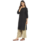 Fabindia Women Cotton Round Neck Knee Length Kurta Black