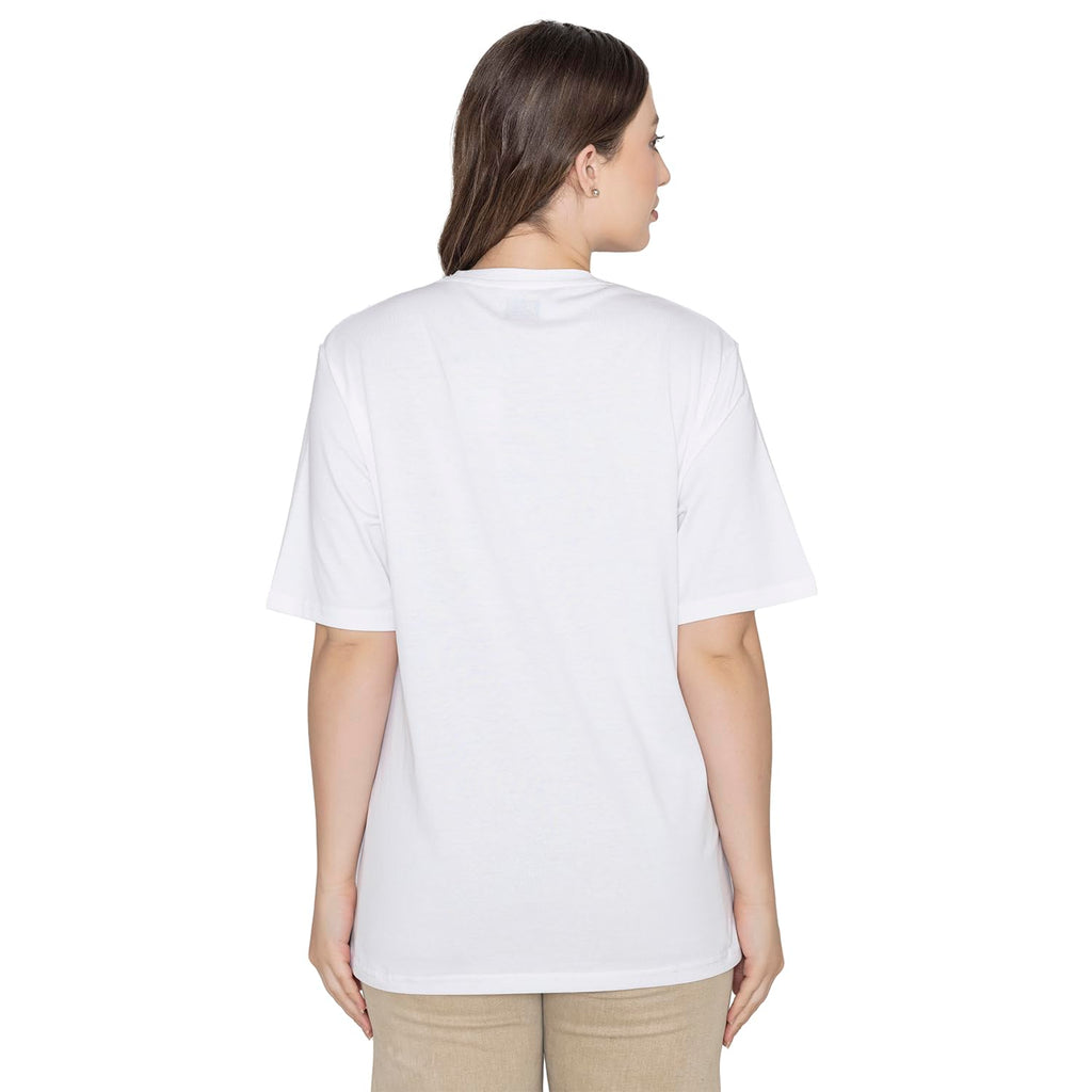 Bonjour Womens Super Combed Cotton Regular Fit Graphic Printed Round Neck Half Sleeve T-Shirt (Color:-White)