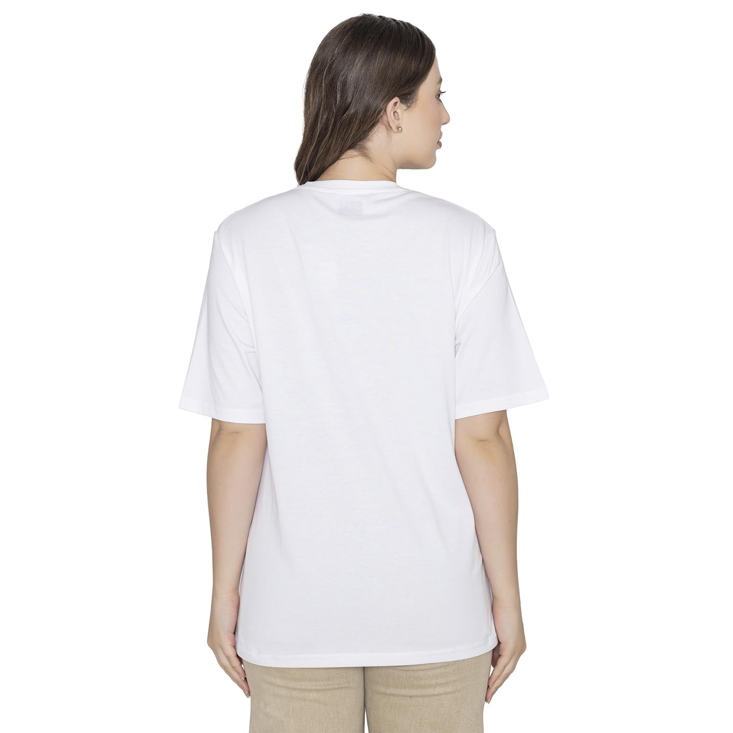 Bonjour Womens Super Combed Cotton Regular Fit Graphic Printed Round Neck Half Sleeve T-Shirt (Color:-White)