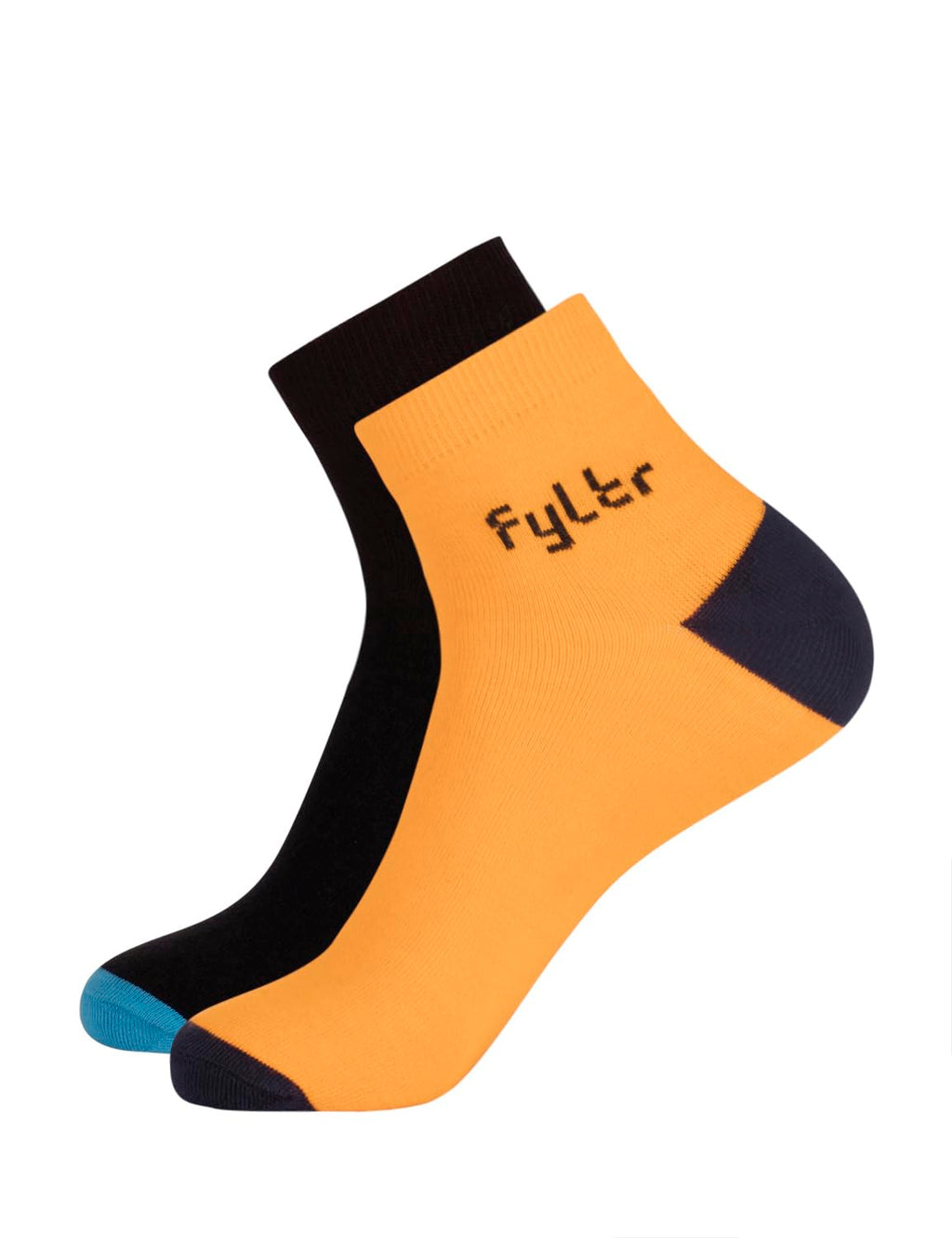 FYLTR Mens Cotton Blend Ankle Length Socks Solid Color | Pack Of 2 | Anti-Microbial | Anti-Odor (Gleaming Orange-Every Ebony), 