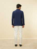 Manyavar Mens Blue Art Silk Solid Short Kurtas