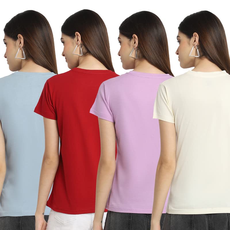 Preneum Womens Cotton Regular Fit Latest Graphic Stylish Printed Short Sleeves Casual T-Shirt || Latest Trendy & Styles (Pack 4