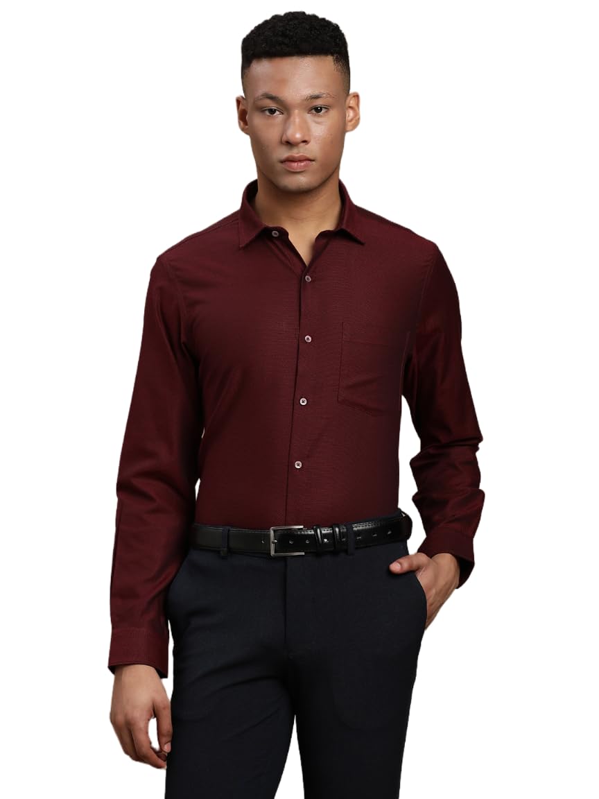 Turtle Men Giza Cotton Slim Fit Maroon Dobby Full Sleeve Formal Shirt