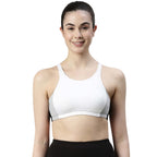 Enamor Womens Plush Lined Medium Impact Eco-Friendly Antimicrobial Cotton Non Padded Wire Free Full Coverage Slip On Sports Bra