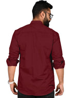 Royalscout MenS Cotton Polyester Blend Solid Regular Fit Full Sleeve Short Kurta Maroon