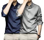 Deelmo Combo Of MenS Stylish Solid Satin Casual Shirt For Men Full Sleeves| Poly Satin Silk Shirt Pack Of 2 Navy-Silver