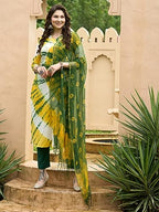 ANNI DESIGNER Womens Cotton Blend Straight Printed Kurta with Pant & Dupatta (Kerul Yellow_L_Yellow_Large)