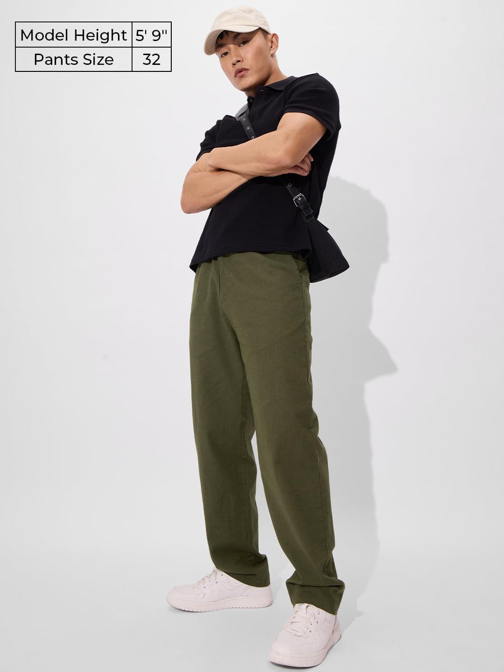 The Souled Store Solids: Olive Green Men and Boys Buttoned Straight Fit Cotton Linen Pants