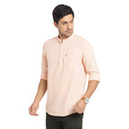 Turtle Men Cotton Lyolin Slim Fit Light Pink Solid Casual Kurta Shirt