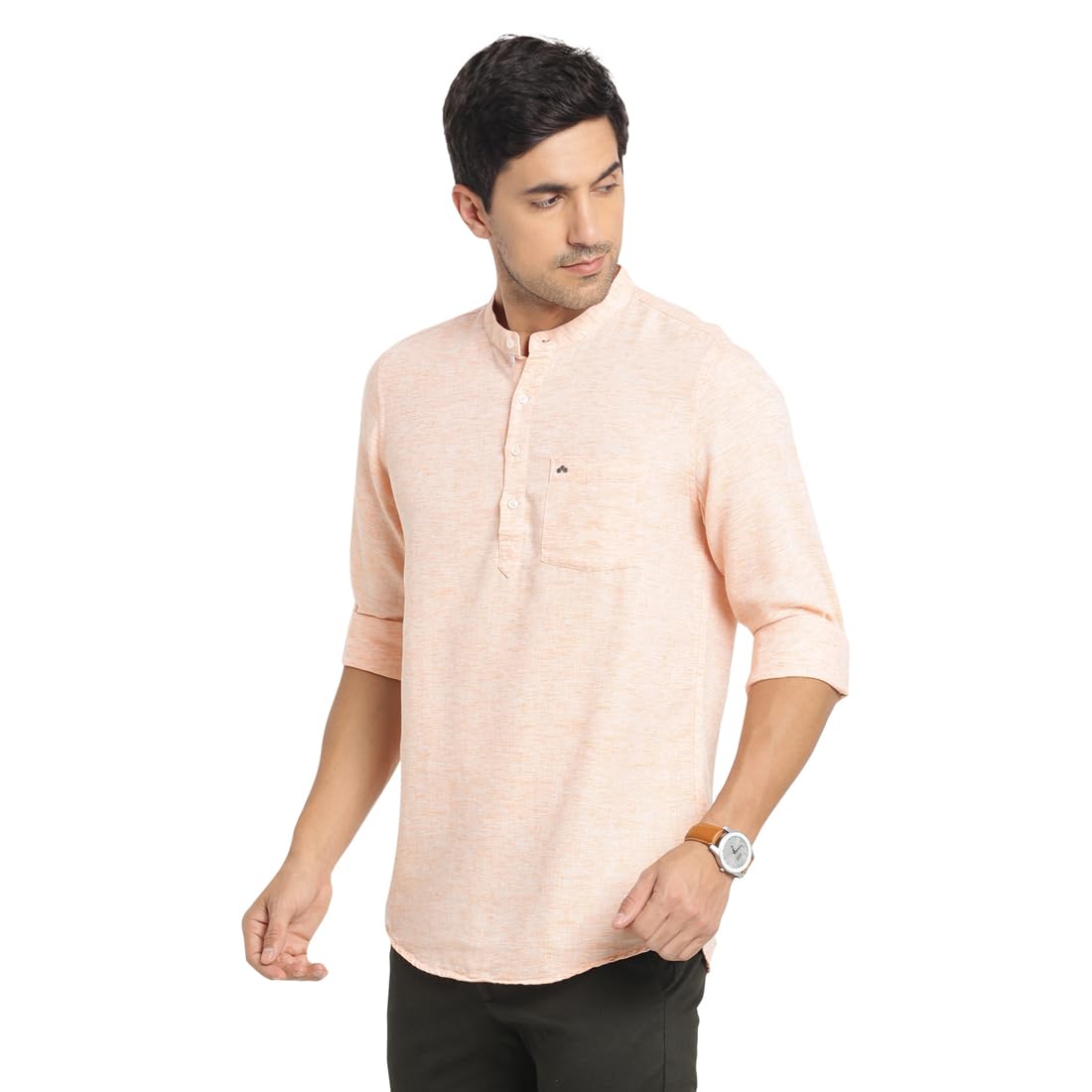 Turtle Men Cotton Lyolin Slim Fit Light Pink Solid Casual Kurta Shirt