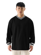 The Souled Store Solids: Black Men and Boys V-Neck Full Sleeve Oversized Fit T-Shirts Oversized Mens T-Shirts Solid Basic Tees 
