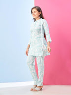 Aarika Girls Casual Wear Sea Green Colour Floral Print Polyester Co-ord Set-8-15 Years (KP-TR-K-967)