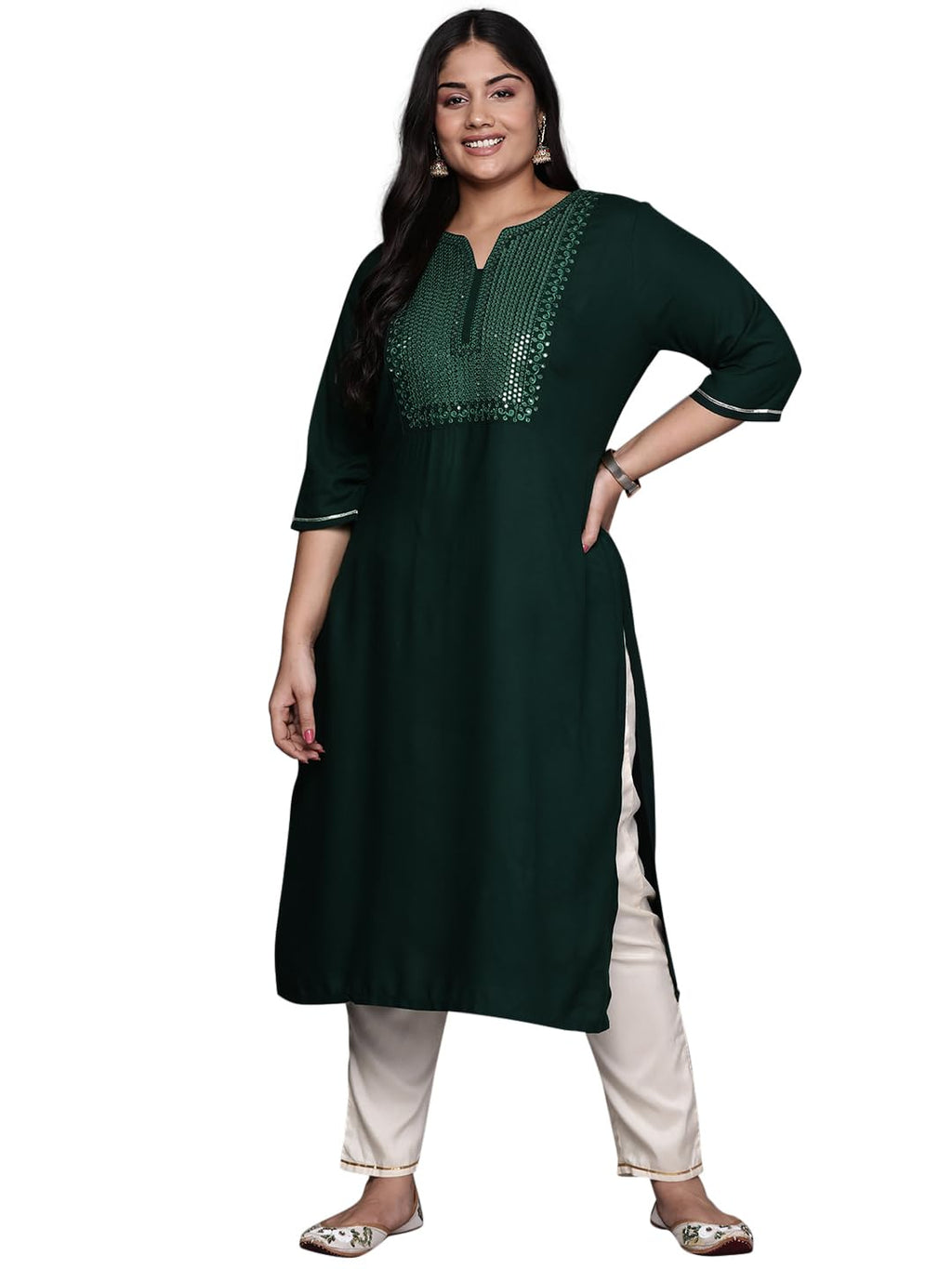 Libas Extra Love Plus Size Womens Yoke Design Viscose Straight Kurta For Women