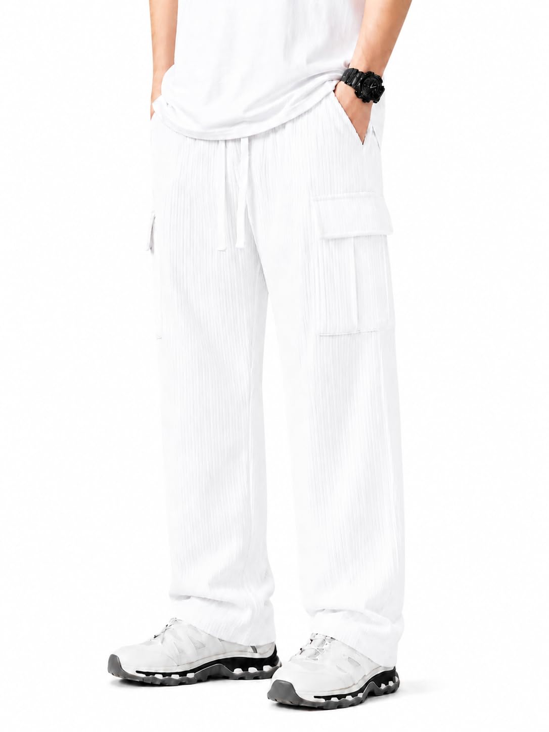 Casual Feel Cargo Joggers For Men  Everyday Loose Fit Utility Pants With 4 Pockets | Durable Outdoor & Hiking Trousers (In, Num 34