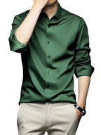 IndoPrimo Mens Stylish Solid Satin Casual Shirt for Men Full Sleeve (in, Alpha, L, Regular, Green)
