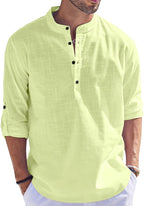 Hemrin Men Solid Cotton Blend Straight Kurta Shirt Light Yellow