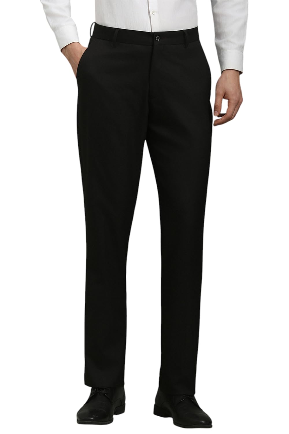 Louis Philippe Men Black Regular Fit Textured Flat Front Formal Trousers