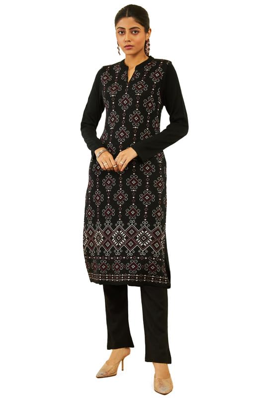 Soch Women Acrylic Ethnic Motifs Pattern Winter Straight Kurta with Pocket