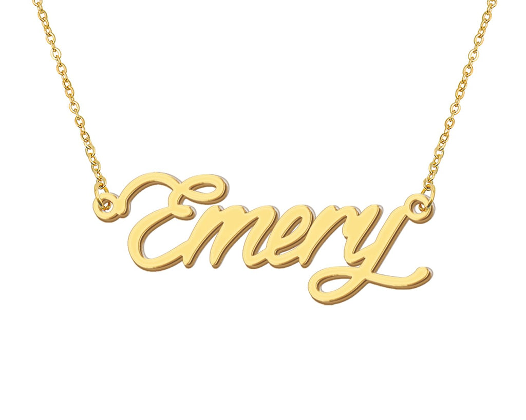Aoloshow 18k Gold Plated Emery Charm Name Necklace Stainless Steel Mens Nameplate Jewelry for Christmas