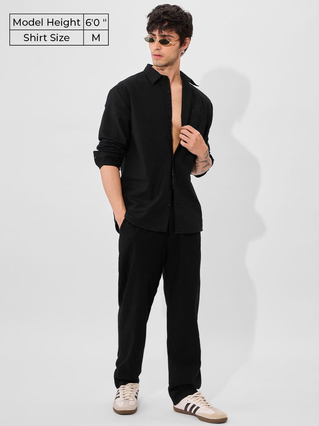 The Souled Store Solids: Midnight Black Men and Boys Collared Neck Long Sleeve Cotton Linen Shirts Solid Shirts Casual Button-Do