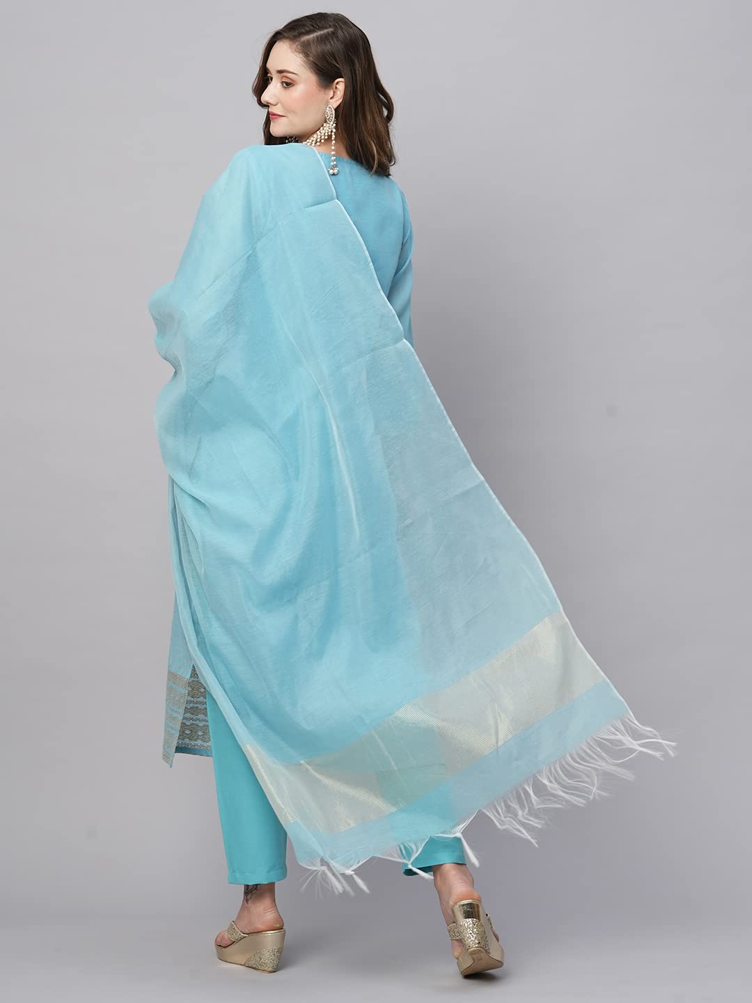 ANNI DESIGNER Womens Cotton Blend Straight Solid Kurta with Pant & Dupatta (Lahar-FIROZI_3XL_Sky Blue_XXX-Large)