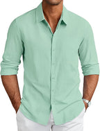 CB-COLEBROOK Mens Long Sleeve Button Down Shirts Casual Cotton Linen Shirts Summer Beach Shirt for Mens Top (in, Alpha, 2XL, Re