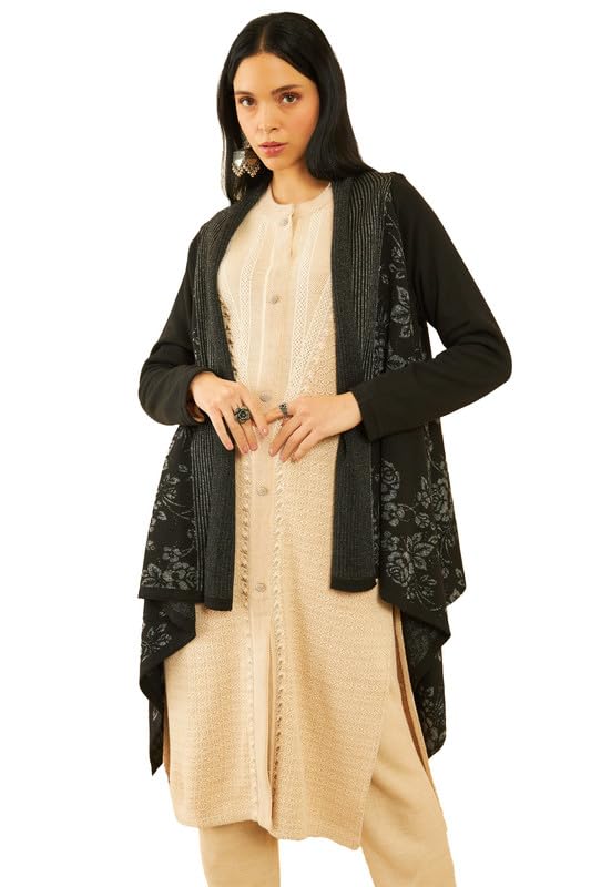 Soch Women Acrylic Floral Pattern Knitted Open-Front Shrug