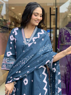 Lookmark WomenS Cotton Blend Zigzag And Dotted Print Kurta Plazzo Set With Dupatta Suitable For Every Indian Occasion (Az-Lm-Og