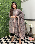 ANNI DESIGNER Womens Rayon Blend Straight Printed Kurta with Pant & Dupatta (VAARAHI Black_XL_Black_X-Large)