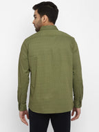 Turtle Men Olive Cotton Printed Slim Fit Shirts