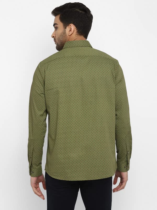 Turtle Men Olive Cotton Printed Slim Fit Shirts