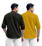 Royalscout Combo Of MenS Solid Cotton Blend Full Sleeve Straight Kurta Shirt (Pack Of 2) Black-Gold
