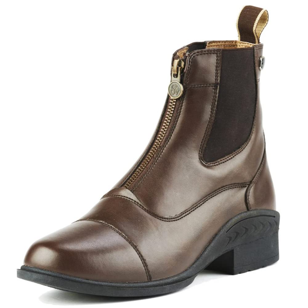 Ovation Women's Lightweight Stylish Equestrian Horse Riding Ankle Length Synthetic Vega Leather Quantum Zip Paddock Boots, Brown