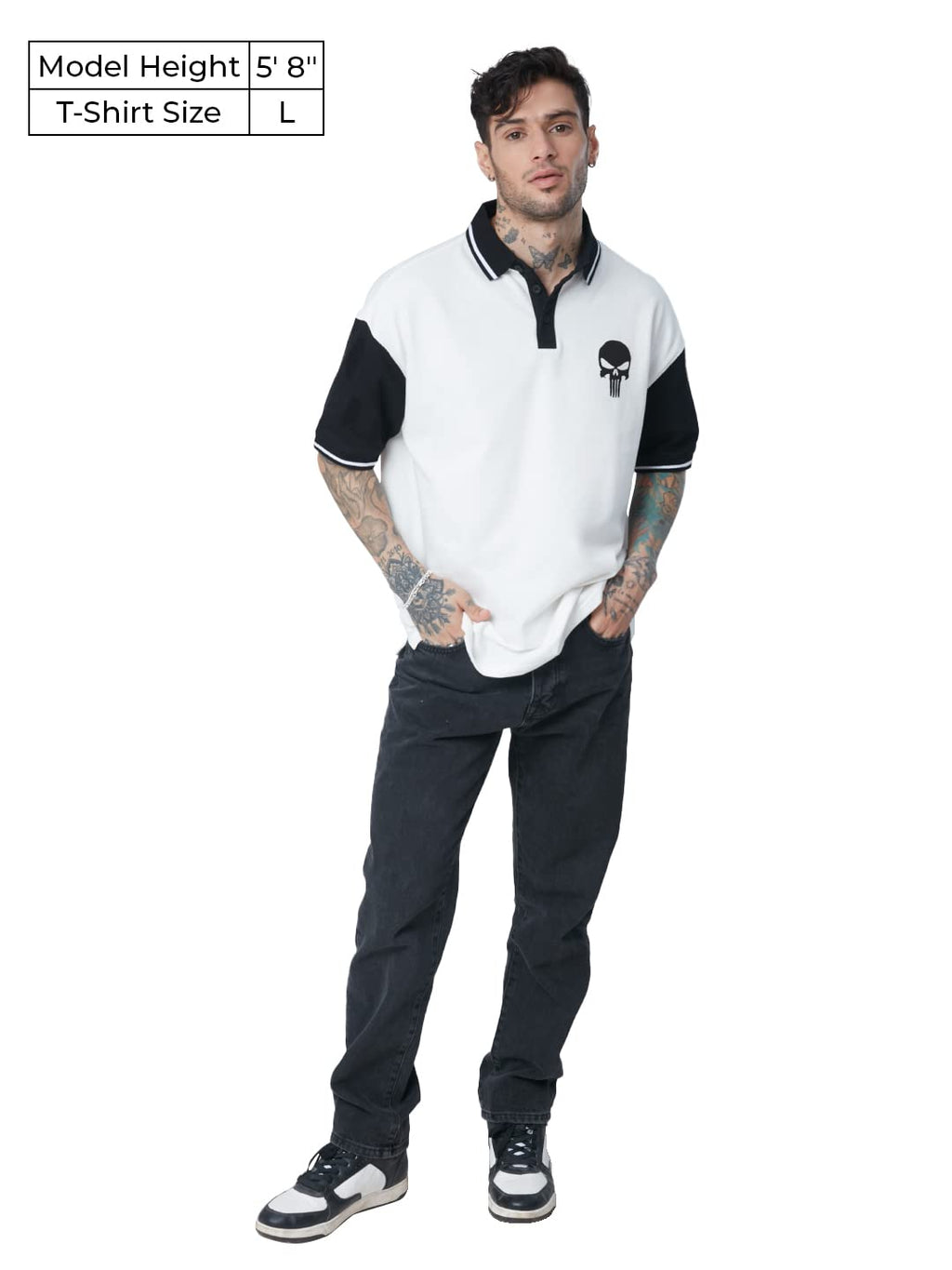 The Souled Store| Official Punisher: Logo Mens and Boys Polos|Half Sleeve|Regular fit Graphic Printed| 100% Cotton White & Black