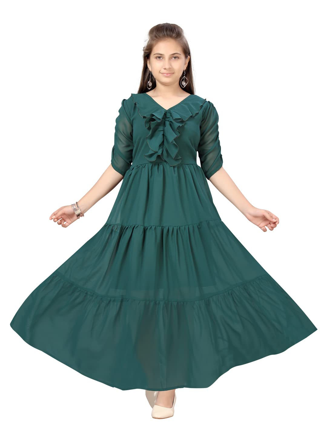 Aarika Girls Dark Green Color Georgette Gown (MD-A-22528-D-GREEN-32)