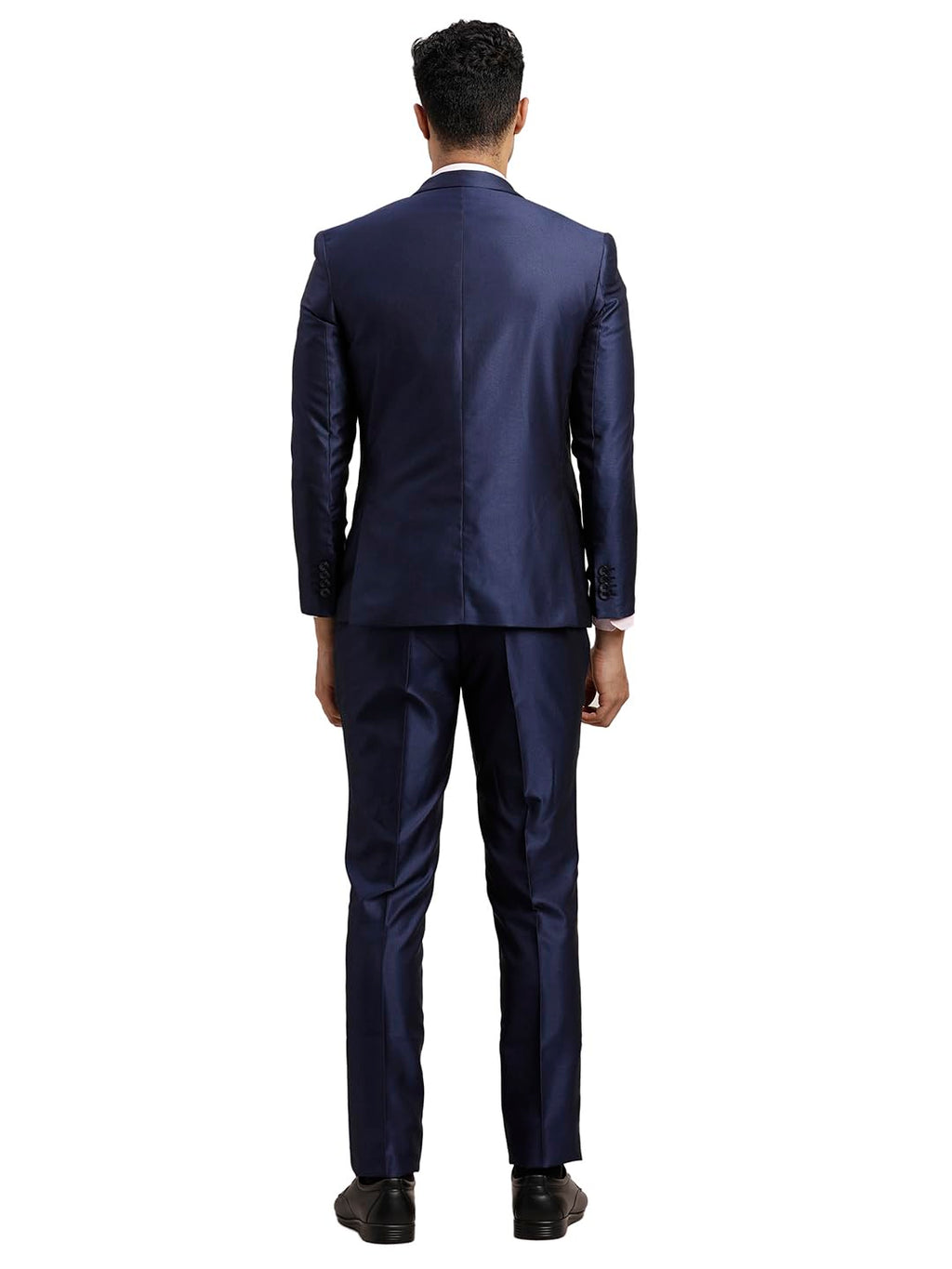 Turtle Men Poly-Viscose Dobby Print Full Sleeve Three Piece Blue Party Suit