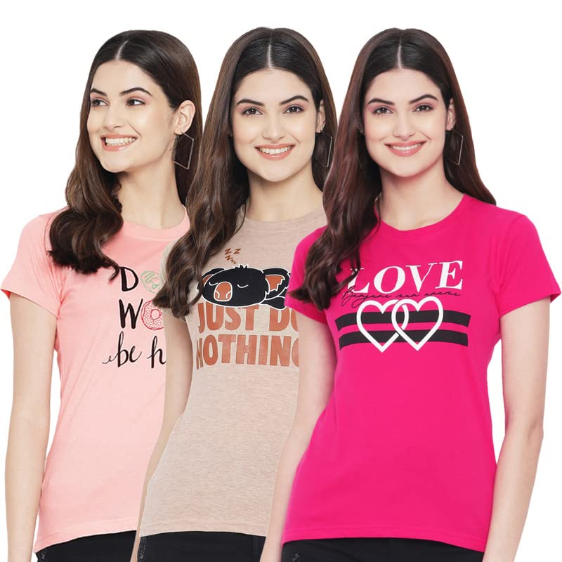 Preneum Womens Cotton Regular Fit Latest Graphic Stylish Printed Short Sleeves Casual T-Shirt || Latest Trendy & Styling (Pack 