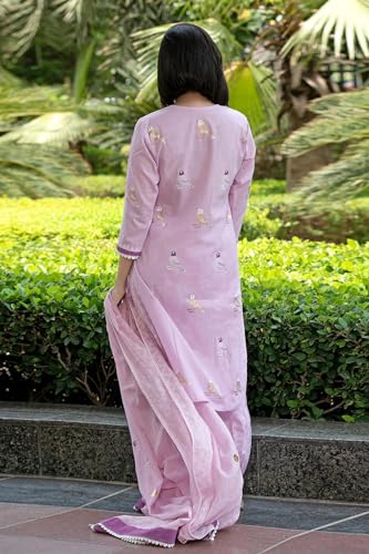 ANNI DESIGNER Womens Rayon Blend Hand Block Printed Straight Kurta with Pant & Dupatta (RAGSRI-Purple_XL_Purple_X-Large)