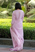 ANNI DESIGNER Womens Rayon Blend Hand Block Printed Straight Kurta with Pant & Dupatta (RAGSRI-Purple_XL_Purple_X-Large)